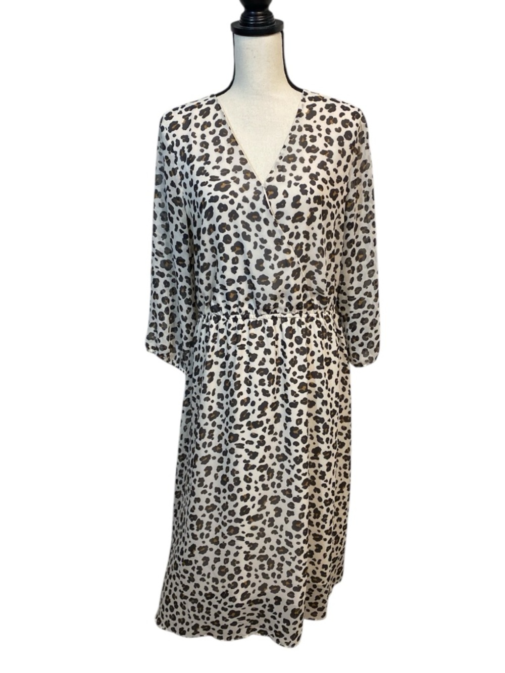 LOFT Outlet Leopard Print Crossover Midi Dress Large
